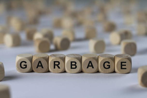 garbage   cube with letters, sign with wooden cubes - Photo, Image