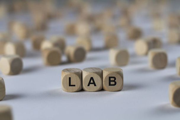 Lab kubus met letters, ondertekenen met houten kubussen - Foto, afbeelding