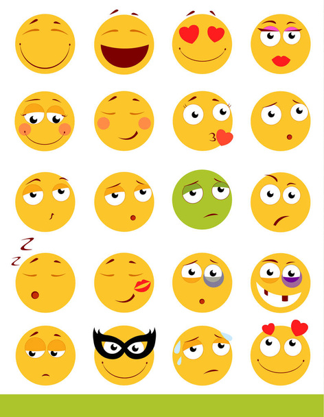 Reihe von niedlichen Emoticons. Emojis und Smile-Symbole. isoliert auf weißem Hintergrund. Vektorillustration. - Vektor, Bild