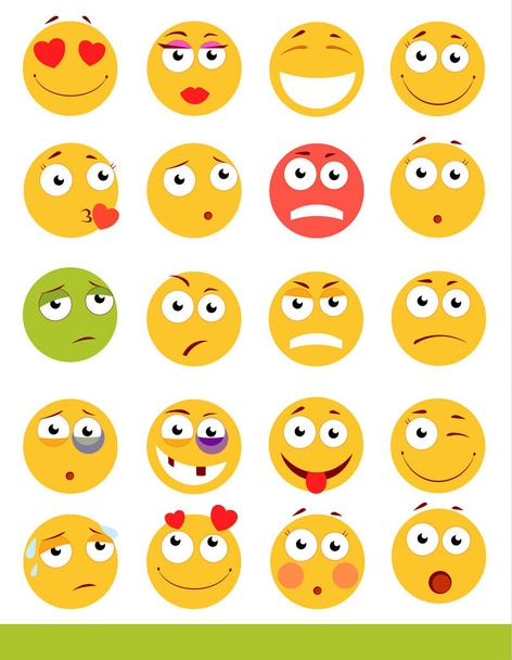 Reihe von niedlichen Emoticons. Emojis und Smile-Symbole. isoliert auf weißem Hintergrund. Vektorillustration. - Vektor, Bild