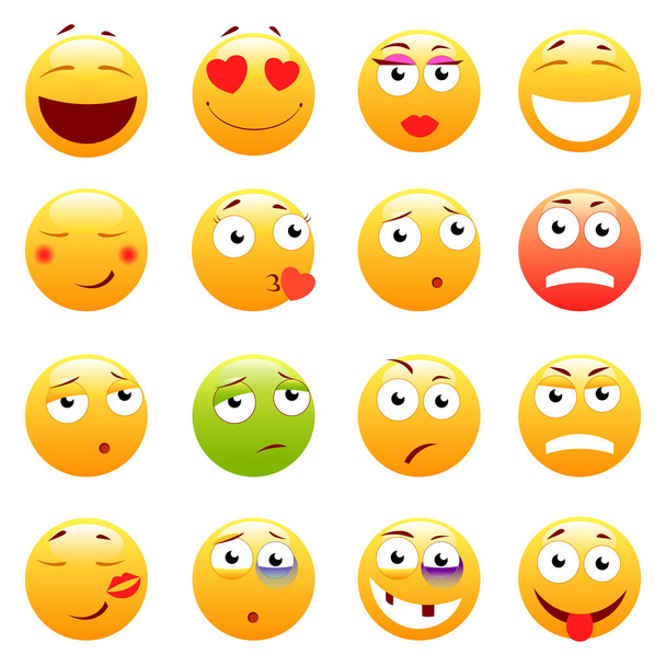 Set of 3d cute Emoticons. Emoji and Smile icons. Isolated on white background. vector illustration. - Vector, Image