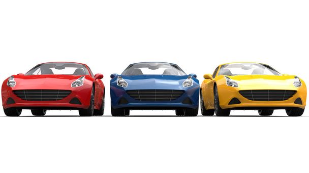 Piros, kék és sárga modern luxus sportautók-előnézete - Fotó, kép