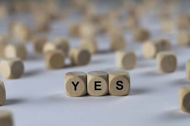 yes   cube with letters, sign with wooden cubes - Photo, Image