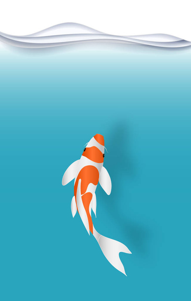 fish.Koi  fish in the blue water vector paper art illustration p - Vector, Image