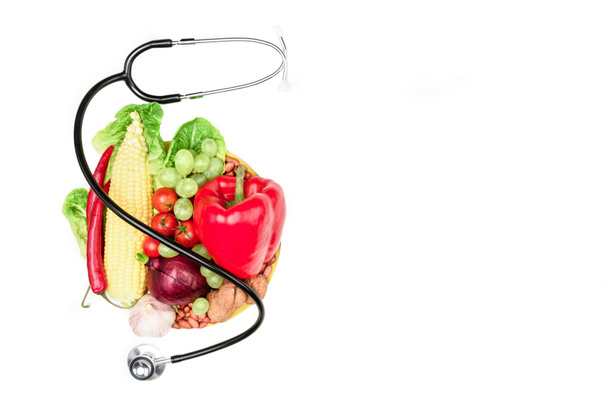 fresh vegetables and stethoscope - Photo, Image