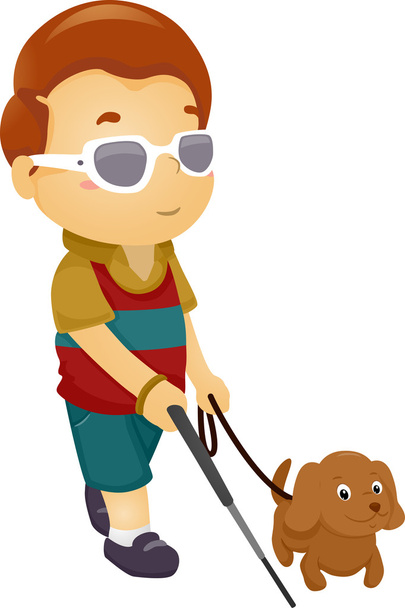 Sokea poika koiran kanssa
 - Valokuva, kuva