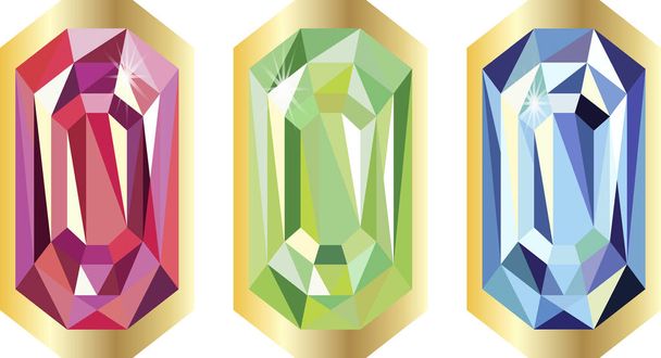 Diamantsteine in Goldrahmen, Dreieck, Luxus, Reichtum, Dekoration - Vektor, Bild