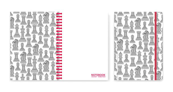 Projeto de capa para cadernos ou scrapbooks com peças de xadrez ornamentais
 - Vetor, Imagem