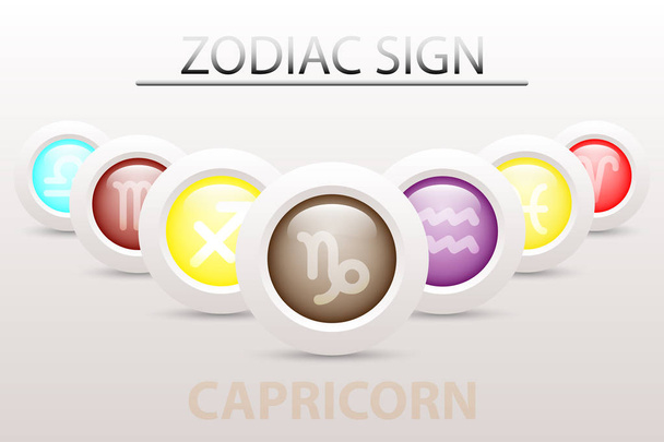 Horoscope astrology zodiac sign symbol of Capricorn on sequence with 3d simple white button paper and shadow drop in graphic design icon vector - Vector, Image