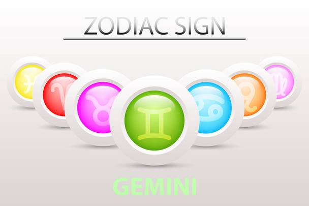 Αφήστε το ωροσκόπιο αστρολογία zodiac σημάδι σύμβολο της Gemini στην ακολουθία με 3d χαρτί απλό λευκό κουμπί και σκιά στο εικονίδιο διάνυσμα γραφικού σχεδιασμού - Διάνυσμα, εικόνα