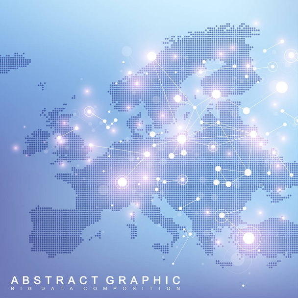 Geometric graphic background communication with Europe Map. Big data complex with compounds. Perspective backdrop. Minimal array. Digital data visualization. Scientific cybernetic vector illustration. - Vector, Image
