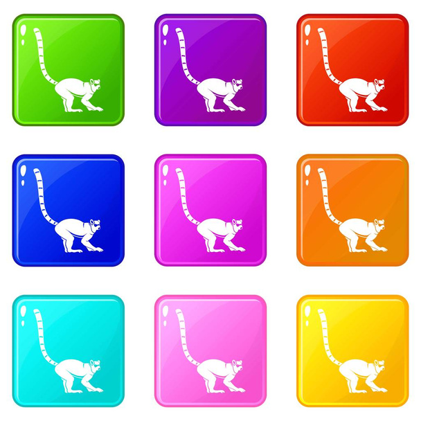 Lemur monkey icons 9 set - Вектор,изображение