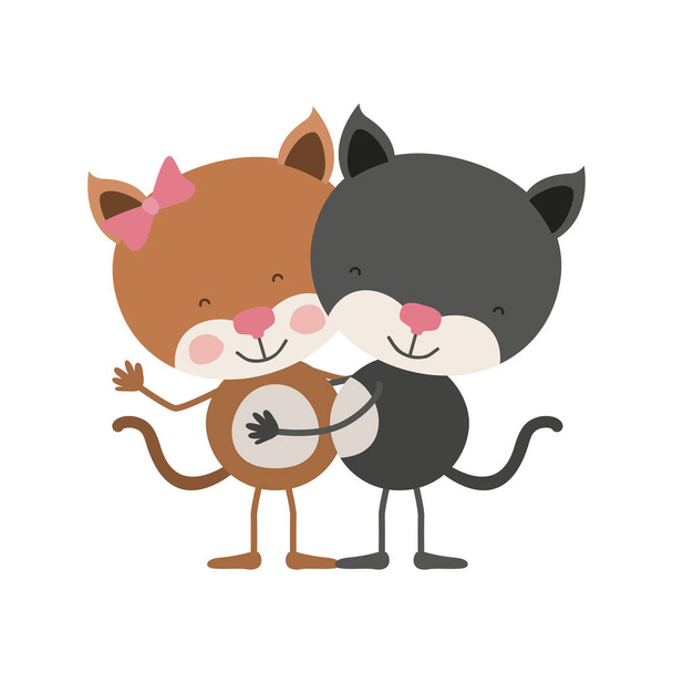 bunte Karikatur mit ein paar Kätzchen, die umarmt werden - Vektor, Bild