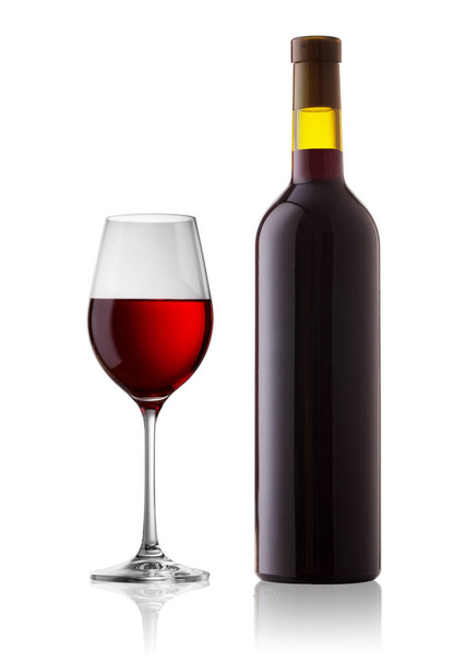 Glass and bottle with red wine - Фото, зображення