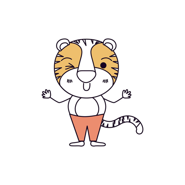 Силуэт цвета секций карикатуры мигающий взгляд мигающего тигра выражение в одежде
 - Вектор,изображение