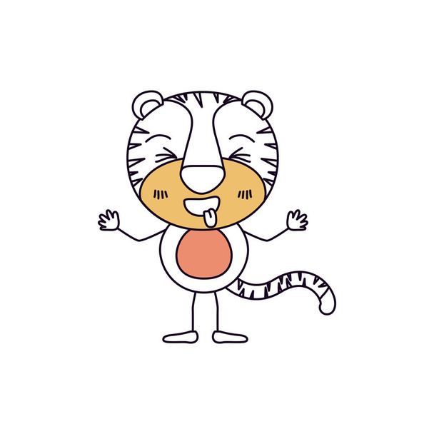 silueta color secciones caricatura de tigres lindo expresión y sobresaliendo lengua
 - Vector, imagen