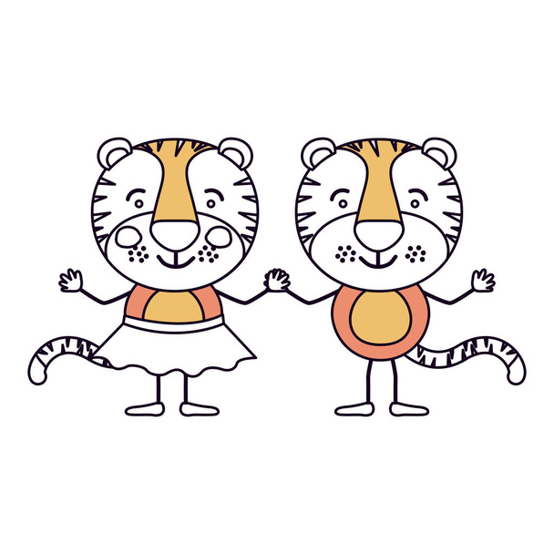 Карикатура силуэта с парой тигров, держащихся за руки
 - Вектор,изображение