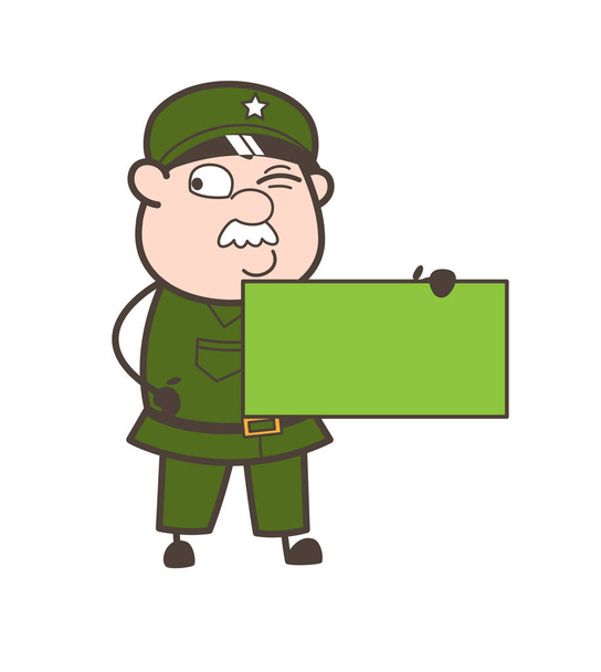 Kreslený vojáka ukazuje prázdný nápis vektorové ilustrace - Vektor, obrázek