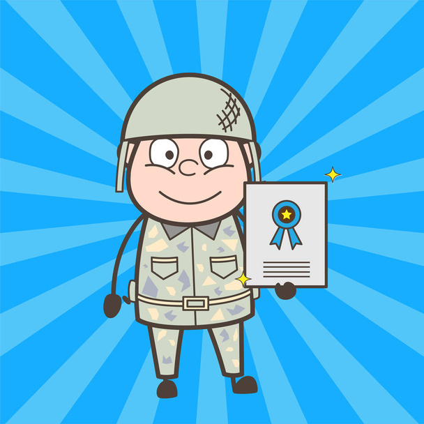 Kreslená armáda muž ukazující cenu certifikátu vektorové ilustrace - Vektor, obrázek