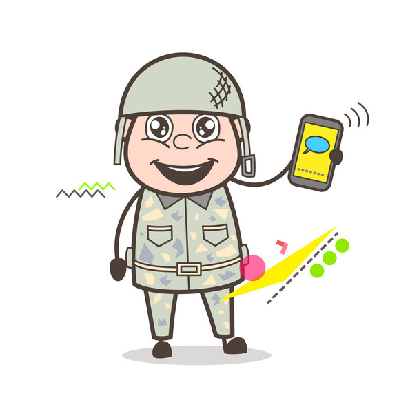Cartoon Army Man Affichage d'un message dans le téléphone Illustration vectorielle
 - Vecteur, image