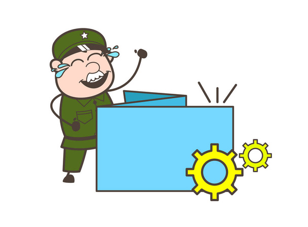 Homme de l'armée de bande dessinée avec l'illustration vectorielle de bannière de processus
 - Vecteur, image