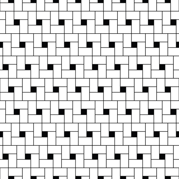 Squares tessellation vector. Repeated white checks sequence on black background. Surface pattern design with polygons. Mosaic motif. Grid wallpaper. - Vector, Image