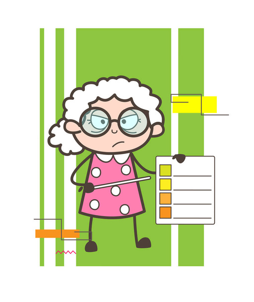 Cartoon Angry Granny Showing a Checklist Vector Illustration - Vector, Image