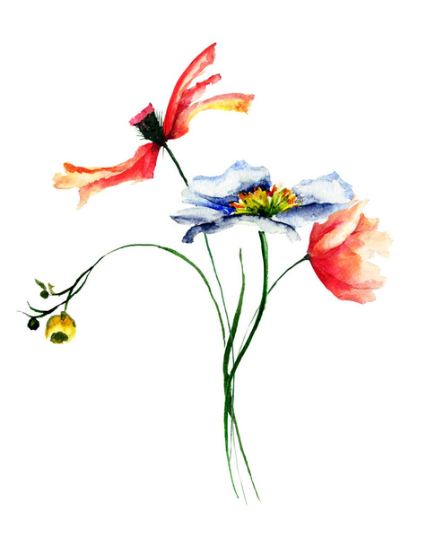Template for card with wild flowers - Foto, afbeelding