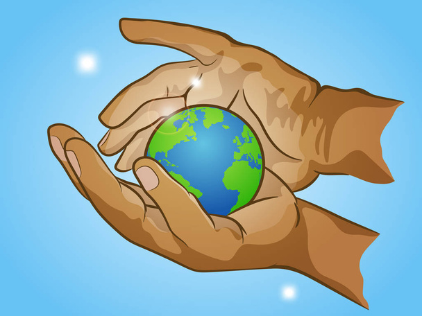 две руки держа планету Земля, лелеять земной шар, векторная иллюстрация
 - Вектор,изображение
