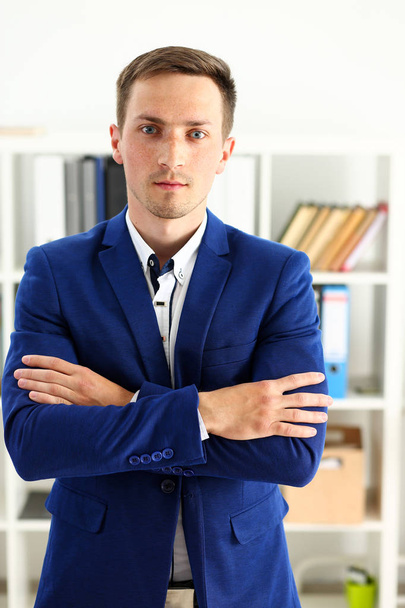 Handsome man in suit stand in office - Photo, Image