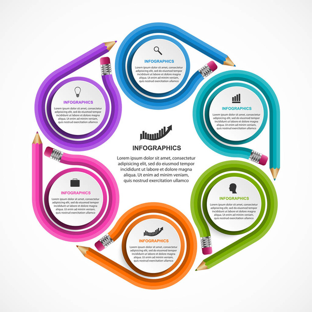 Infographics template with colored pencil. Infographics for business presentations or information banner. - Vektor, kép