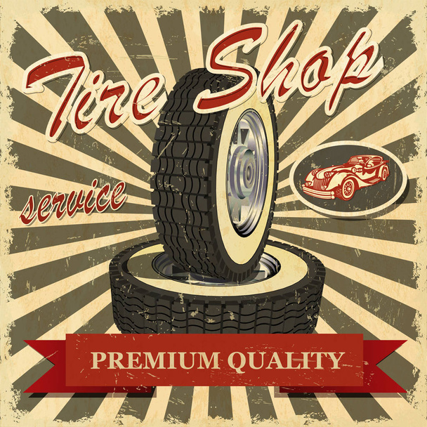 Tire shop retro poster - Vector, imagen