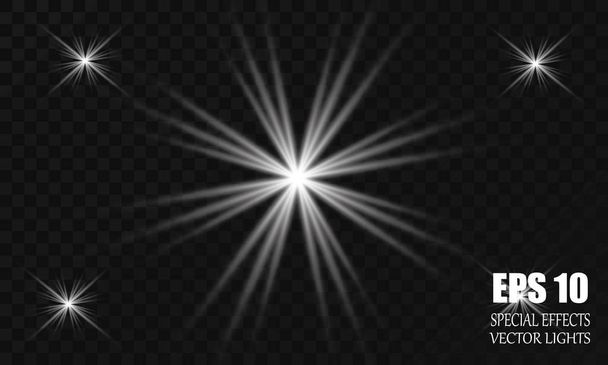 Joukko vektori hehkuva valo vaikutus tähteä räjähtää kimaltelee läpinäkyvä tausta
. - Vektori, kuva