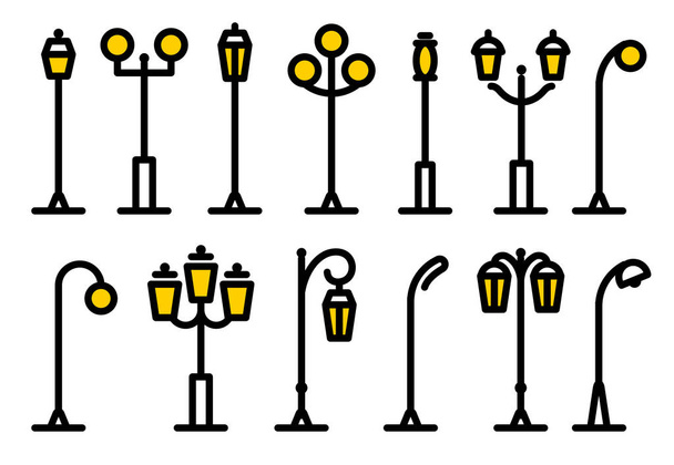 Outline collezione di icone lampioni. Parchi isolati elemento di design illustrazione vettoriale
. - Vettoriali, immagini