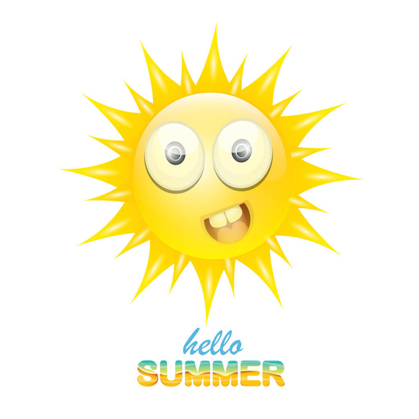 Vektor hallo Sommeretikett mit lächelnder, glänzender Sonne - Vektor, Bild