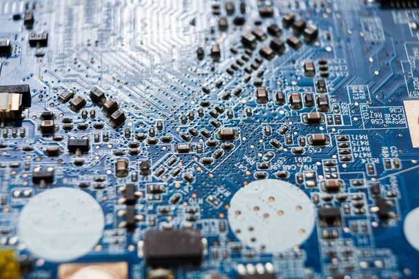 Laptop motherboard microcircuit closeup - Fotoğraf, Görsel