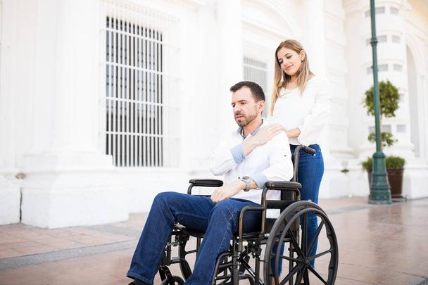 Man looking sad on a wheelchair - Photo, Image