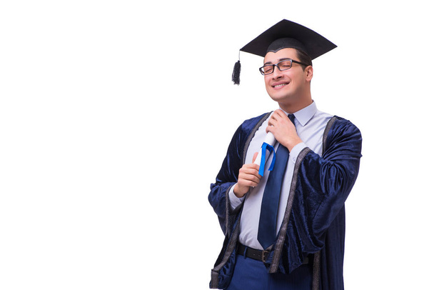 Young man student graduating isolated on white - Фото, изображение