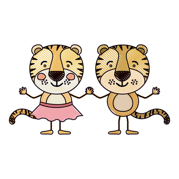 väri värikynä siluetti karikatyyri pari tiikereitä kädestä
 - Vektori, kuva