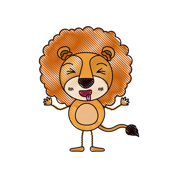 color crayon silhouette caricature of cute lion wink eyes expression - Vector, Image