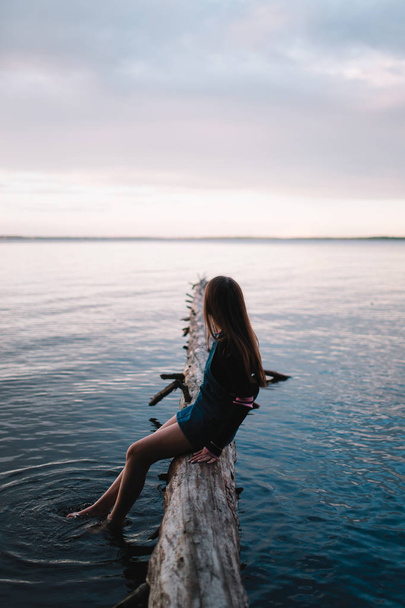 woman contemplating  seascape - Фото, зображення
