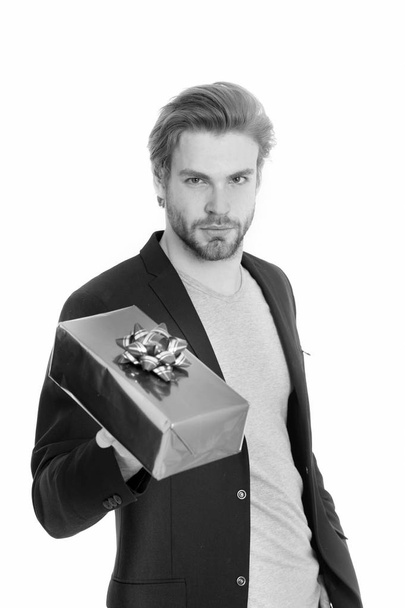 stylish man with gift box or present for christmas - Fotó, kép