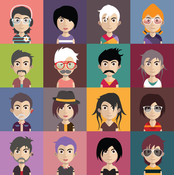 aantal vrouwelijke en mannelijke avatars - Vector, afbeelding