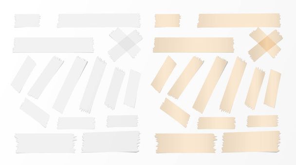 Beyaz ve kahverengi farklı yapışkan, yapışkan bant, kağıt parçaları boyutu. - Vektör, Görsel
