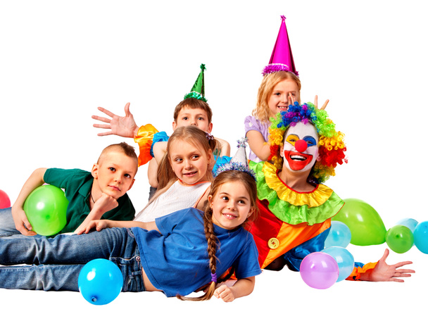 Birthday child clown playing with children. - Photo, Image