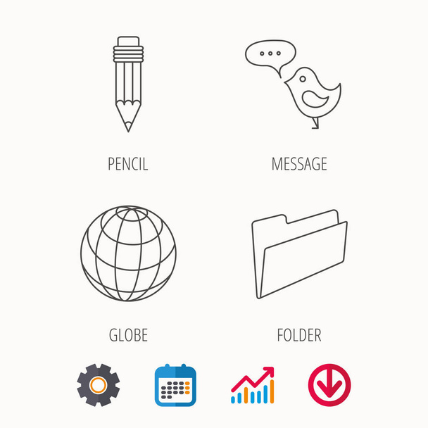 Pencil, message and world globe icons. - Wektor, obraz