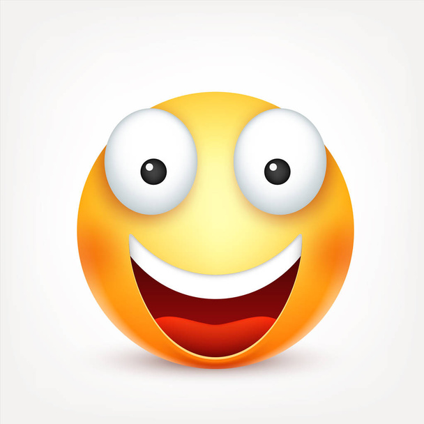 Smiley, Emoticon. Gelbes Gesicht mit Emotionen. Gesichtsausdruck. 3D realistische Emojis. traurig, glücklich, wütend faces.funny cartoon charakter.mood. Web-Symbol. Vektorillustration. - Vektor, Bild