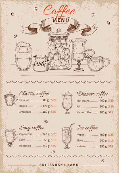 Coffee Hand Drawn Restaurant Menu - Vector, Image