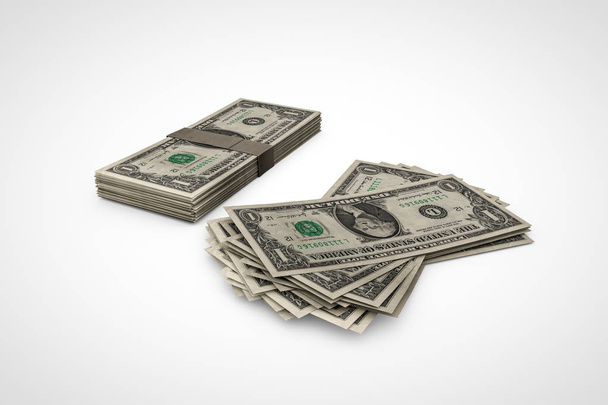 Ilustração 3d de uma pilha de dólares isolada em fundo branco
 - Foto, Imagem