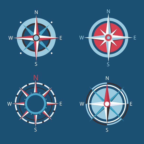Windrose, Vektor Kompass flaches Symbol gesetzt. - Vektor, Bild